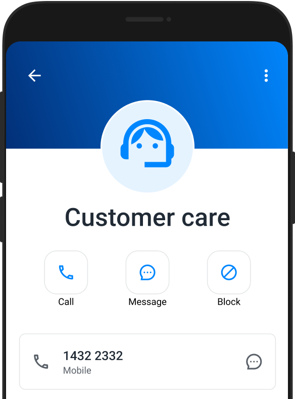 Sample customer care number on Truecaller Android App