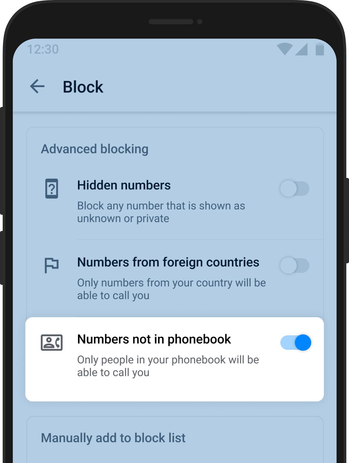 Block Phone Numbers not in Phonebook with Truecaller