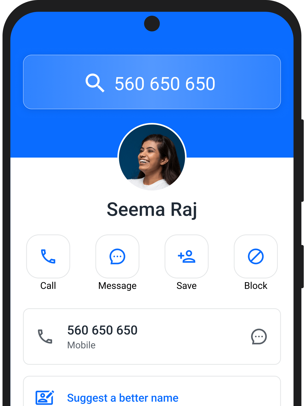 Number search on Truecaller app