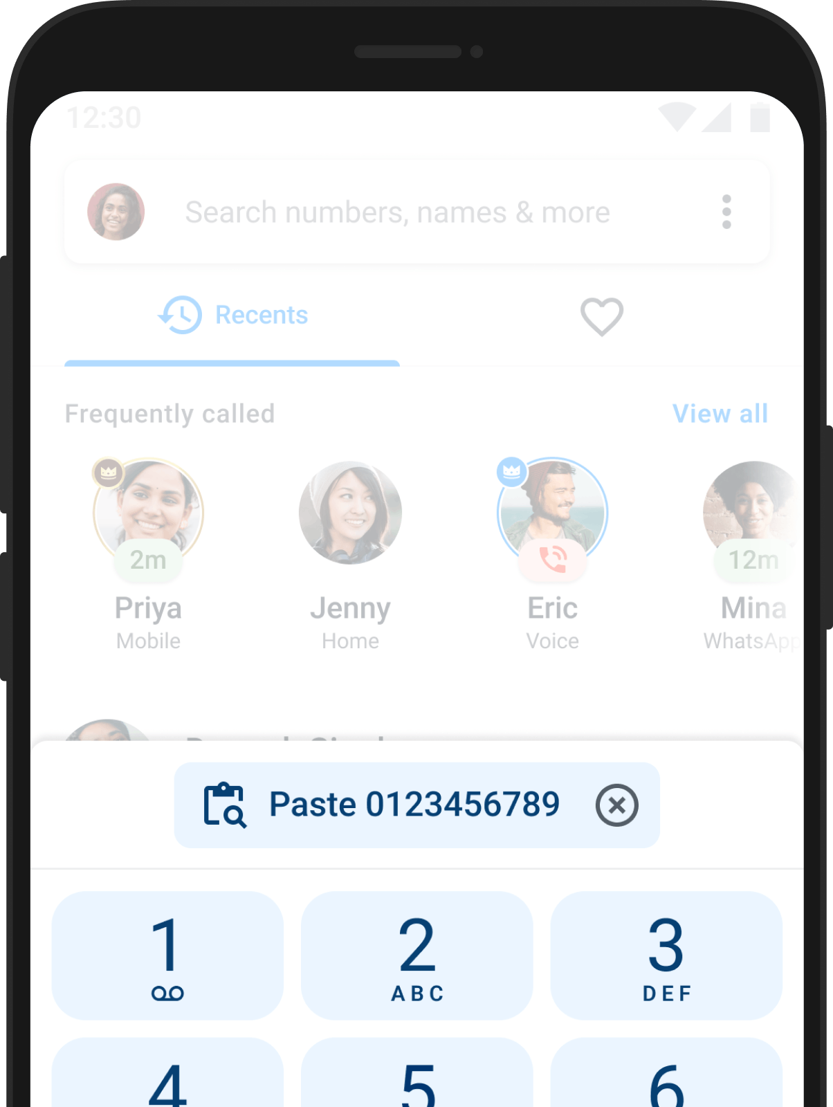 Truecaller phone dialer where you can paste numbers from anywhere